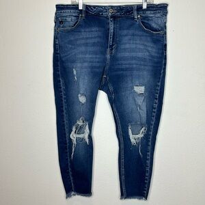 KanCan Dark Blue Distressed Cropped Jeans